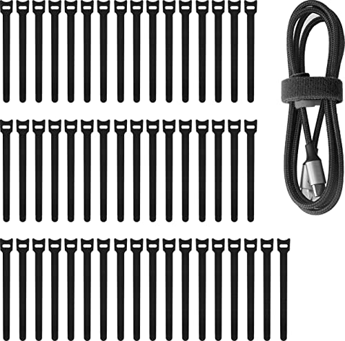 Pasow 50pcs Reusable Fastening Adjustable Cable Ties Wire Management (8 Inch, Black)