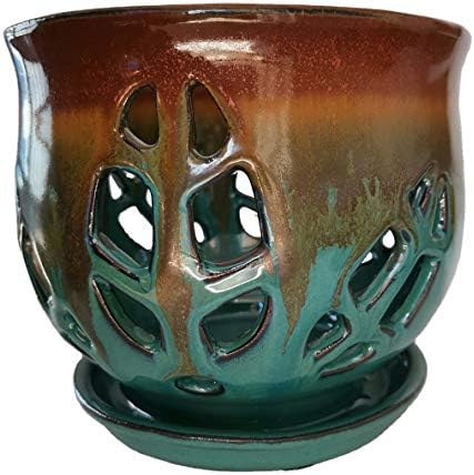 6.5'' Large Round Classy Orchid Pot with Hole, Flower Pot with Saucer for Indoor Plants Home Decorative, Round Planter ,air Plant Pot UH6.5 Antique Mix Color