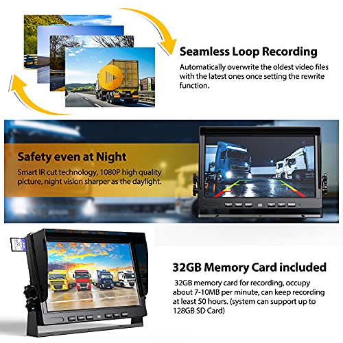 10" Wired 1080P Backup Camera Monitor System Kit, Advanced Dvr Recording Function & 1/2/3/4 Split Screen Monitor W/ Ip69 Waterproof Rear/Side View Camera For Truck Trailer Rv Bus Camper, Xroose C103 #TOP4