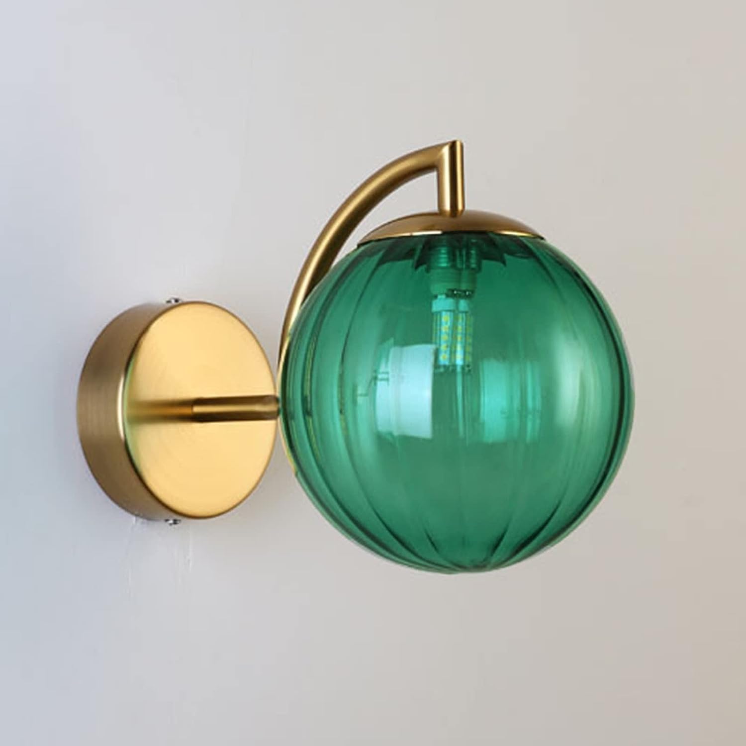 KBUUKYYXouy Renter Friendly Post Modern Nordic Glass Wall Sconce Industrial Farmhouse Mid Century Wall Light Green Gray Amber Ribbed Glass Ball Round Bathroom Wall Mounted Lamp(Green)