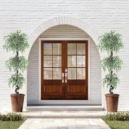 GarveeHome Artificial Ficus Tree for Home Decor Indoor,6FT Faux Floor Tree White Imitation Ceramic Planter, Indoor Outdoor Lifelike Fake Ficus Tree with Pebbles & Green Fake Moss for Office