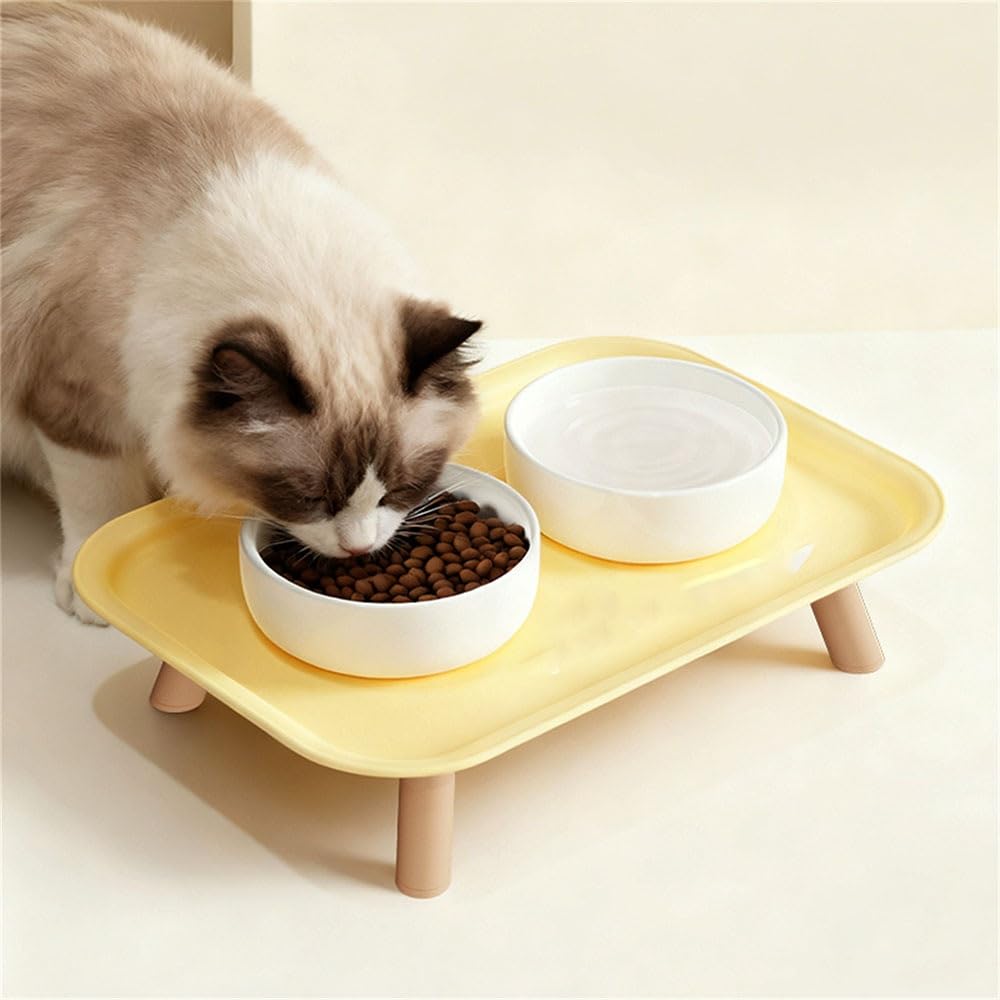 Comedero Elevado para Mascotas con Tazón De Cerámica Extraíble Diseño Que Ahorra Espacio Ideal para Apartamentos Pequeños(Yellow)