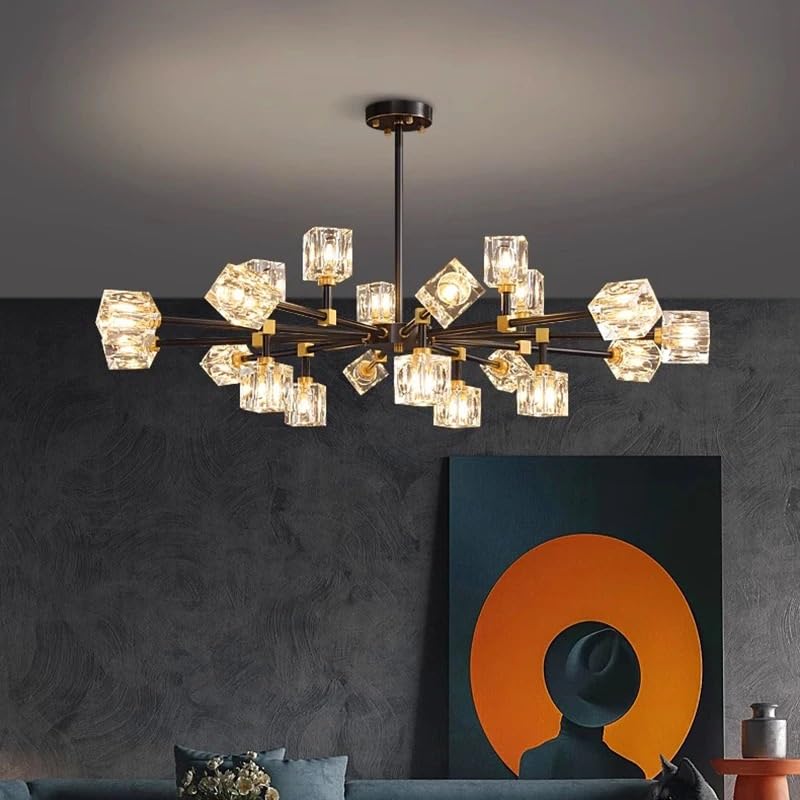 Plafonnier cristal doré 16 têtes blanc froid salon séjour