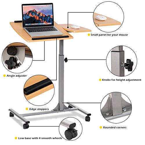 Tangkula Adjustable Laptop Notebook Desk Table Stand Holder Swivel Home Office Wheels (2 X Wood Table) #TOP6