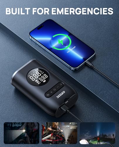 Image of Tire Inflator Portable Air Compressor - ZGZUXO 150PSI Cordless Air Pump for Car Tires with Pressure Gauge LED Light, Electric Bike Tire Pump for Car Motorcycle Bicycle Ball, Auto Shut-Off