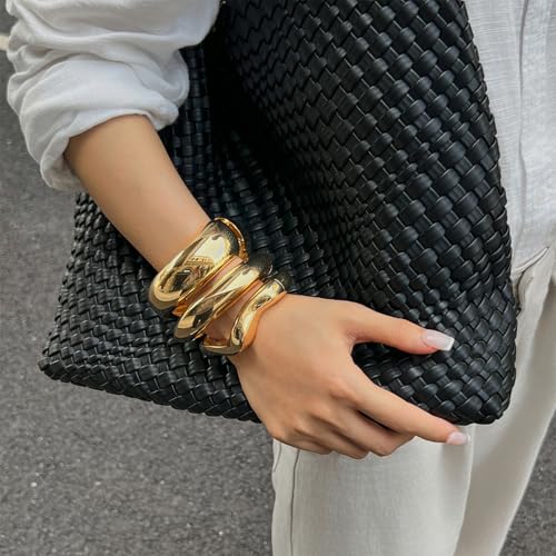 Salircon Gold Bangle Bracelets for Women Gold Plated Wide Wire Chunky Cuff Bracelets Trendy Hinged Cuff Open Wide Chunky Bracelet Irregular Minimalist Jewelry2