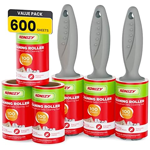 KONIZY Lint Rollers, Extra Sticky, 600 Sheets Mega Value Set with 3 Upgraded Handles, 6 Rollers Portable Pet Lint Remover for Clothes, Furniture, Carpet, Dog & Cat Hair Removal Cover