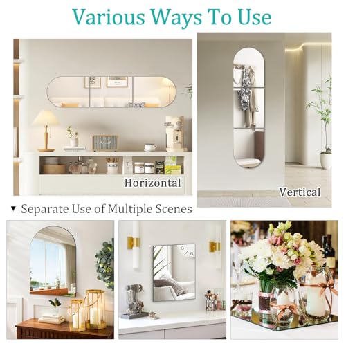 Arched Full Length Mirror Wall Mounted 16''x12'' x 3PCS Frameless Glass Full Body Mirror Tiles for Wall, Door, Living Room, Bathroom, Bedroom, Cloakroom, Entryway Decor - Image 5