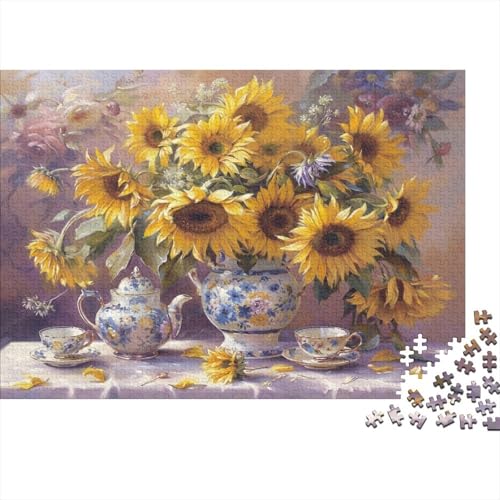 Puzzle de 1000 piezas con encaje perfecto y diseño de girasoles en jarrón para la sala de estar