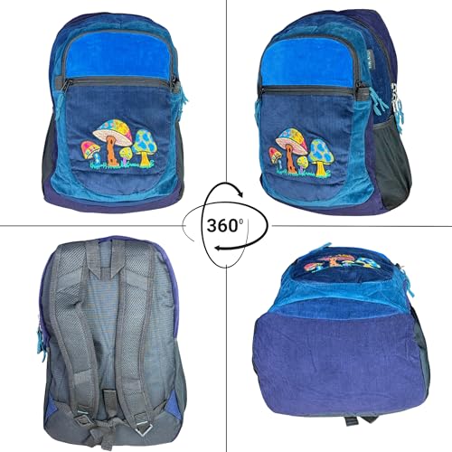 Ixchel Medium Patchwork Corduroy Sport Backpack w Mushroom Embroidery & Hidden Pocket – Handmade Backpack Festival Bag4