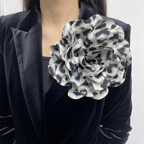 Image of Dainty Fabric Leopard Rose Flower Large Brooch Lapel Pins Handmade Big Flower Brooches Pin Classic for Women Wedding Party Dance Banquet Dress Suit Clothes Accessories Jewelry Gifts 190mm
