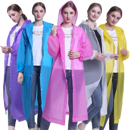 Rain Poncho Raincoats for Adult Reusable - 2-5 Pack EVA Waterproof Rain Coat with Hood, Rain Gear for Men Women