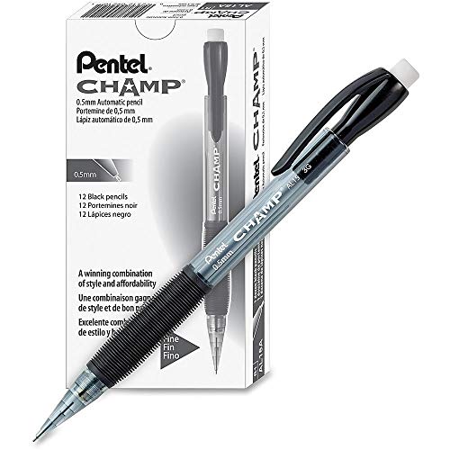 Pentel Champ Pencil, Automatic Pencil, 0.5mm Lead Size, Black...