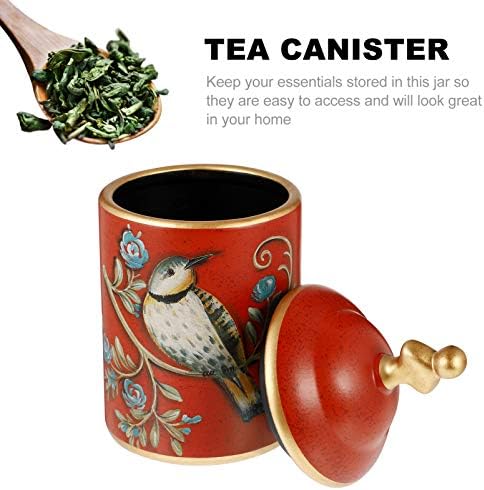 WINOMO Kitchen Ceramic Canister with Lid for Counter Vintage Bird Pattern Red Airtight Food Storage Jar Portable Coffee Tea Sugar Spices Container