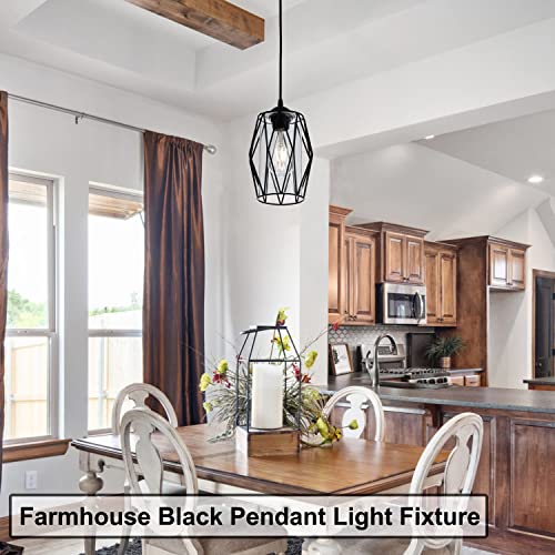 Vintage Black Pendant Light Fixture, Retro Farmhouse Mini Glass Pendant Lighting Industrial Cage Pendant Lamp for Kitchen Island, Dining Room, Bedroom, Hallway, Entryway - Image 6
