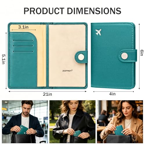 Image of Zoppen Rfid Blocking Travel Passport Holder Cover Slim Id Card Case (#25 Teal Green) | Passport Cover with Multiple Card Slots, Water-Resistant & Easy-Carry, Must-Have Travel Accessory for Men & Women.