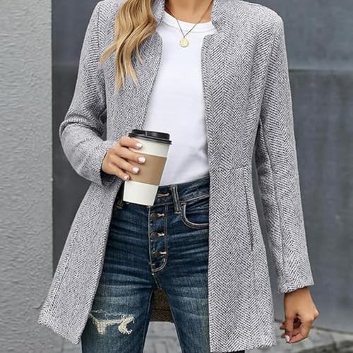 Women's Solid Color Pocket Long Sleeve Open Front Coat, Business Casual Work Twill Blazer Jacket for Women3