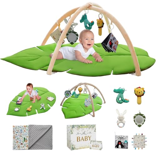 Image of Orchidcoa Baby Play Mat Infant Activity Gym for Babies 0-6 Months Newborn Playmat, Monstera Leaf Shape(Animal Print Baby Blanket)