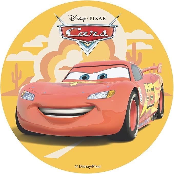 Dekora, Cars Disque Azyme, Décoration Comestible pour Gâteau d'Anniversaire, Lightning McQueen Rond Cake Topper 20 CM
