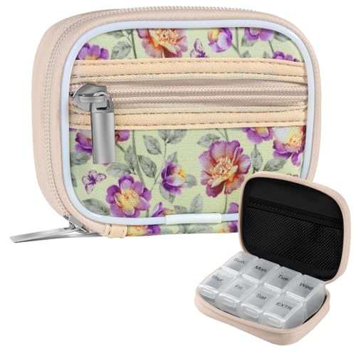 Image of Pill Case Weekly Travel Pill Organizer for Purse with Removable 7 Day Pill Box Premium Neoprene Pill Container for Travel Purse Accessory, Vitamin, Supplement, Small Pieces Arrangement-Flower