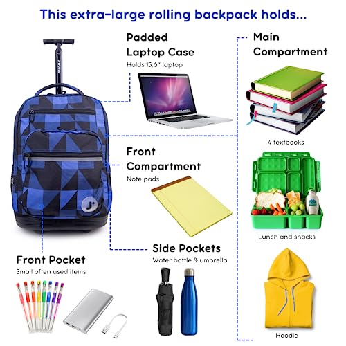 Image of J World Sundance Laptop Rolling Backpack for Girls Boys. Roller Bookbag with Wheels, 20 Inch, Block Navy