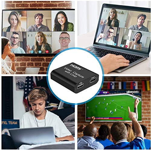 Rybozen Tarjeta de captura HDMI Rybozen Audio Video con salida de bucle, USB 2.0 4K HD 1080P 60FPS videojuegos HDMI para transmisión en vivo para PS3 / PS4 / Xbox One / DSLR / Videocámaras