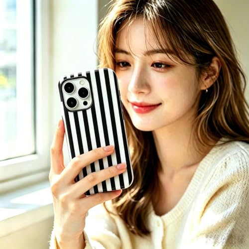 Image of for iPhone 13 /14 Case Cute Phone Case,Compatible with MagSafe,Dual Layer Shockproof Protective Phone Cover,Hard Shell + Silicone Cover,Fashion Design for Women Girls,Striped Black