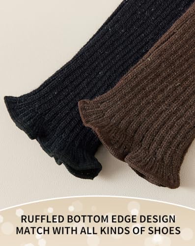 Image of Yawlsow Leg Warmers for Women Girls Y2k Knit Ruffle Leg Warmer Winter 80s with Sequins, Japanese Kawaii Harajuku Accessories