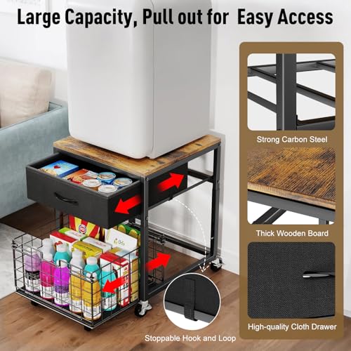 Housolution Mini Supporto Mobile Per Frigorifero Con Contenitore, Regolabile In Altezza, Mini Tavolo Per Frigorifero, Bar, 90,7 Kg, Resistente, Compatto, Con Mobiletto Per Cucina, Casa E Ufficio - 6