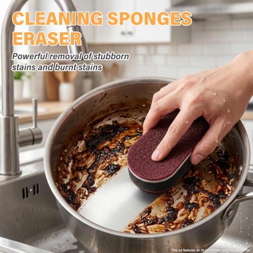 Image of Cleaning Sponges Eraser,2026 New Heavy Duty Scouring Pad,Dish Sponges | Shower and Tub Scrubber Sponge for Kitchen, Bathroom,Sink,Floor and Home Cleaning