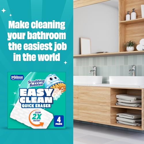 Image of Scrubbing Bubbles Easy Clean Quick Eraser, Multipurpose Durable Bathroom Cleaner Sponge for Shower and Tub Tiles, Sinks, Faucets, Counters, Toilets, Glass Doors & More, 4-Count