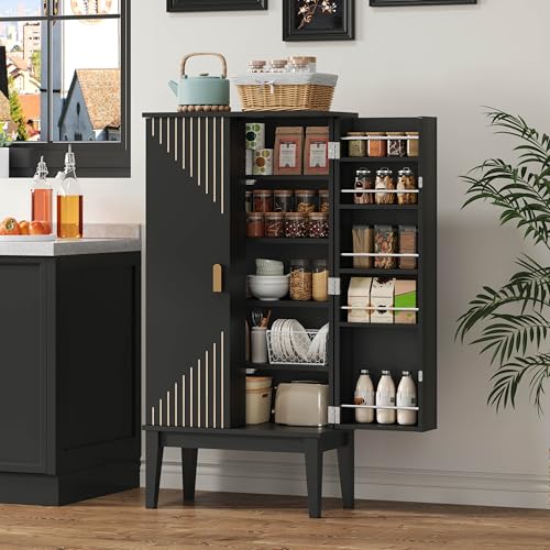 Aunvla 120 x 59 x 30 cm, armario de cocina, aparador, espacioso armario de almacenamiento de 2 puertas con estante para puerta, armario de almacenamiento de estilo vintage, adecuado para cocina