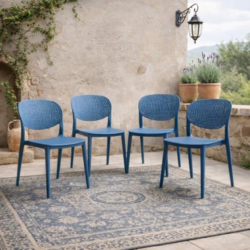 Image of INNOWIN Casper Stackable Arm Chair | Accent Chair for Living Room Home, Bedroom, Cafe and Hotels | 3- Year Warranty | Set of 4 | Plastic | Peacock Blue