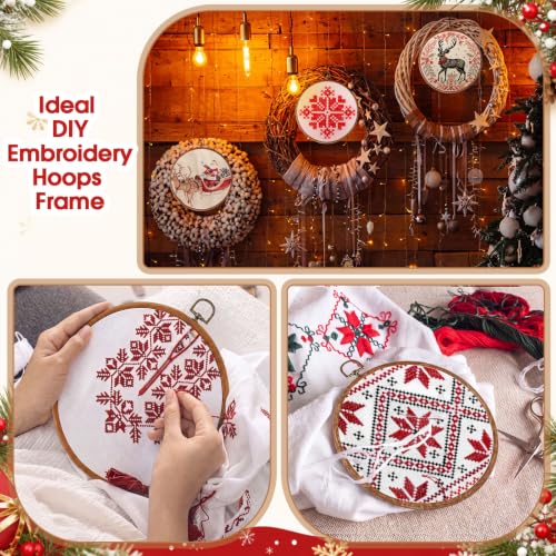 Image of Burbell 3 Pcs 8.7 Inch Pcs Spring Round Embroidery Hoops Frame Circle Rubber Hoops Ring Display Cross Stitch Ornament Imitated Wood Frame Kits for Christmas in July Craft Sewing DIY Hanging Gifts