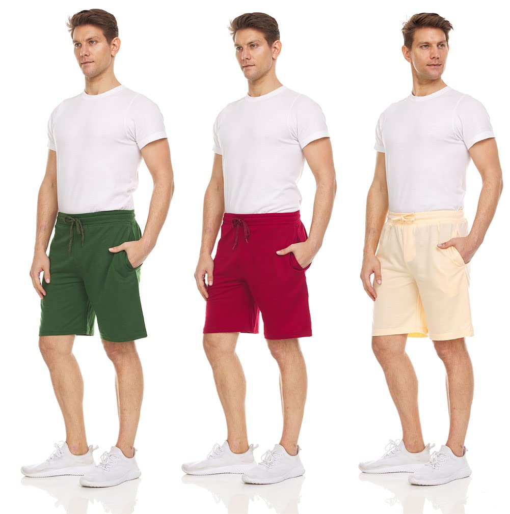 3-Pack Premium Mens Fleece Sleep Shorts- - Athletic Activewear Short with Pockets- Sweat Shorts for Sports, Gym, Workouts