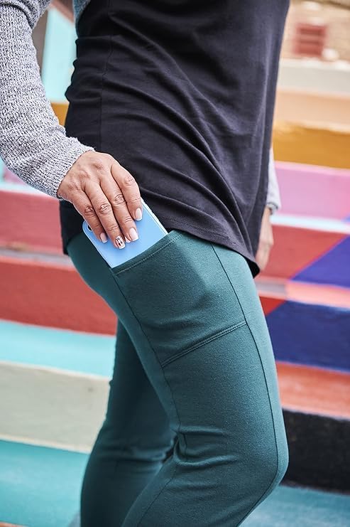 No nonsense Women's Soft Cotton Leggings with Side Pockets Workout Stretch Pull On Pants - Image 4