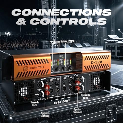 Image of Digimore 4-Channel Class-H Power Amplifier | 500Wx4 @ 8Ω, 800Wx4 @ 4Ω | 900Wx2 @ 8Ω & 1600Wx2 @ 4Ω Bridge | Damping >600 | 4-Large Cooling Fans | 3-Year Warranty | DJ & Live (D-32A)