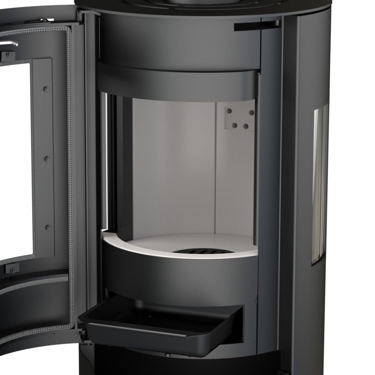 Kaminofen Thermia Hiron Trio 3 Sichtscheiben modernes Design 6 kW Holzofen Stahl Schwarz rund