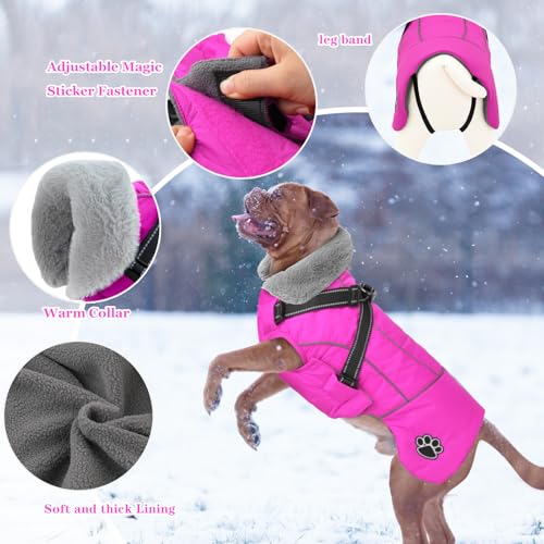 Doglay Dog Coat with Harness, Reflective Warm Dog Jacket Waterproof Puppy Winter Coat for Cold Weather, Adjustable Fleece Jacket for Small Medium Large Dogs - Image 5