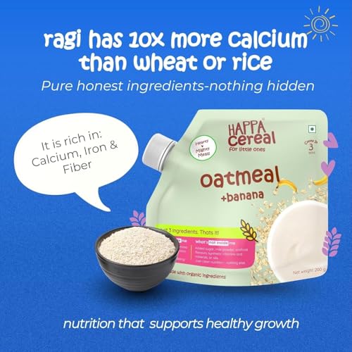 Image of Happa Oatmeal and Banana Organic Cereal for Babies | Only 2 Ingredients | No Sugar, Oil, Milk Powder, Flavours or Colours | Traditional Porridge Recipe | Cooks in 3 Minutes | Stage 2 (6 Months+) | 200g Pack
