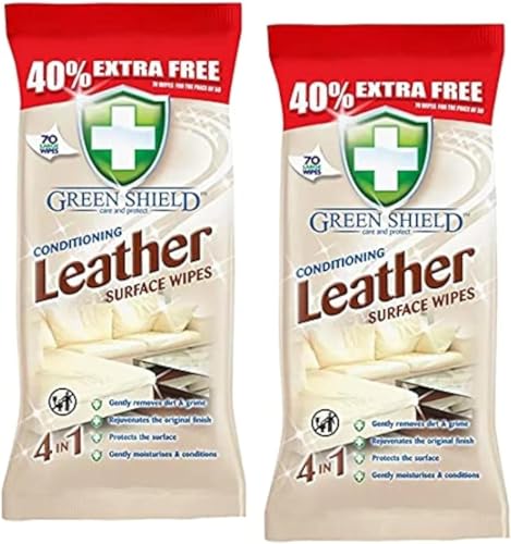 LEATHER SURFACE WIPES 2 PACK - 70x2 Strong Large Wipes Per Pack | Restores Shine Removes Dirt & Grime | Protects Moisturises & Conditions The Surface | Sofa Cleaner | Cleans Car Seats, Shoes, Bags