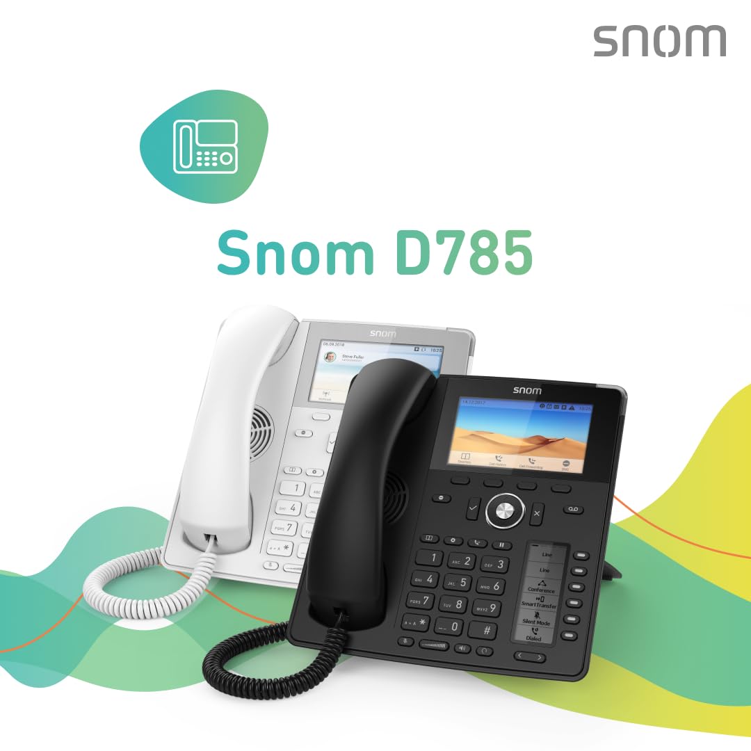 Snom D785N IP Telefon, SIP Tischtelefon, 4,3" TFT-Farbdisplay 480x272 Pixel, 12 SIP-Identitäten, 48 selbstbeschriftende Tasten (12 physisch), Sensorhakenschalter, USB, Gigabit PoE, Schwarz, 00004599