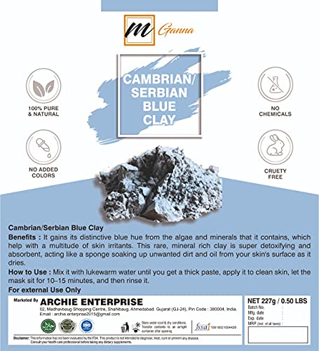 mGanna 100% Natural Cambrian/Serbian Blue Clay for Facial Masks Creams, Body Wraps, Soft Peels - Image 2