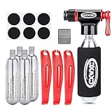 Kadacha CO2-Inflator-Kit mit 5x16 g CO2-Gewindekartuschen – kompatibel mit Presta- und Schrader-Ventilen – tragbare CO2-Fahrradreifenpumpe mit Klebstoff-Reparaturset für Rennräder und MTB