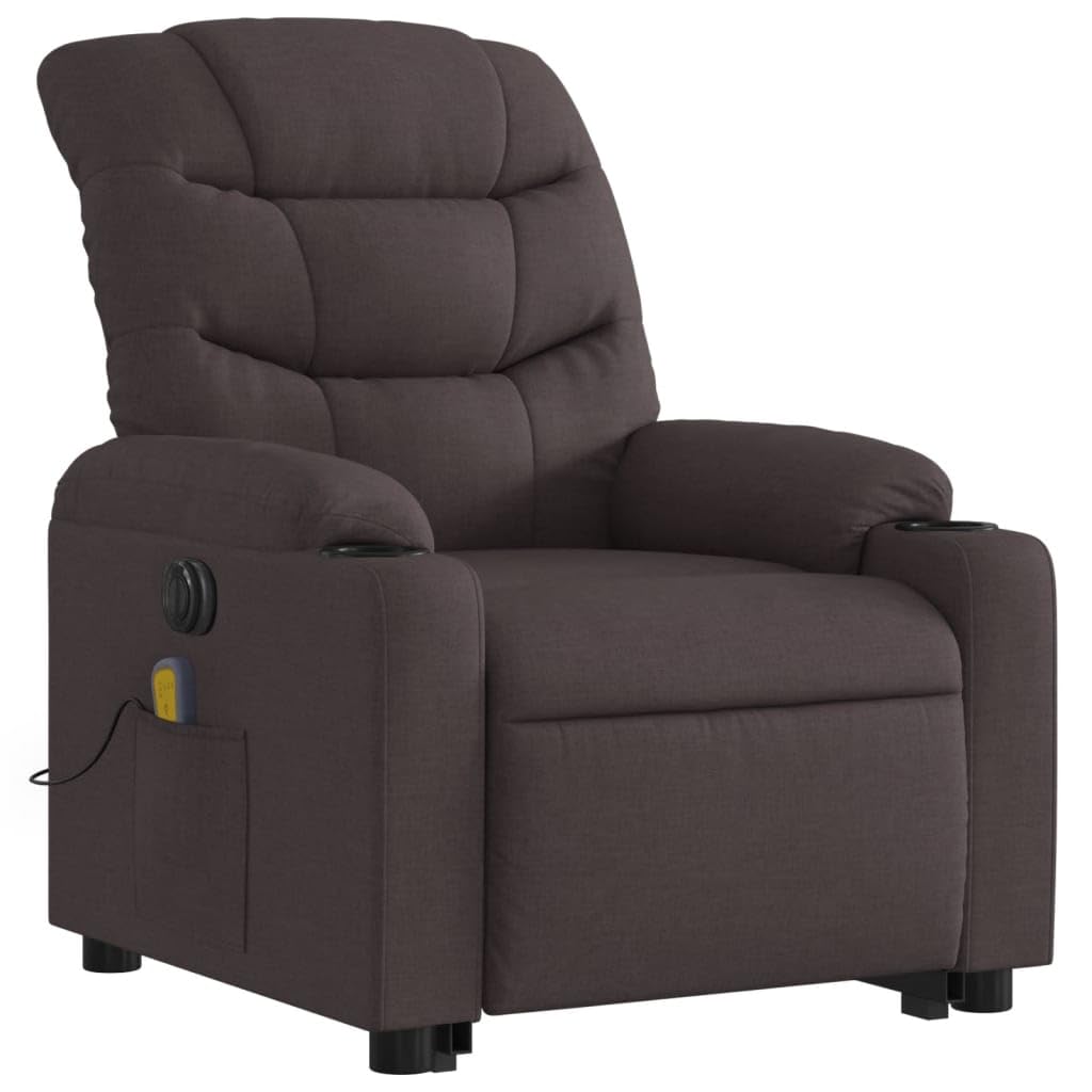 Sillón elevador eléctrico reclinable con 6 puntos de vibración, tejido marrón oscuro, función de elevación e inclinación de 135 grados, estructura estable, cómoda