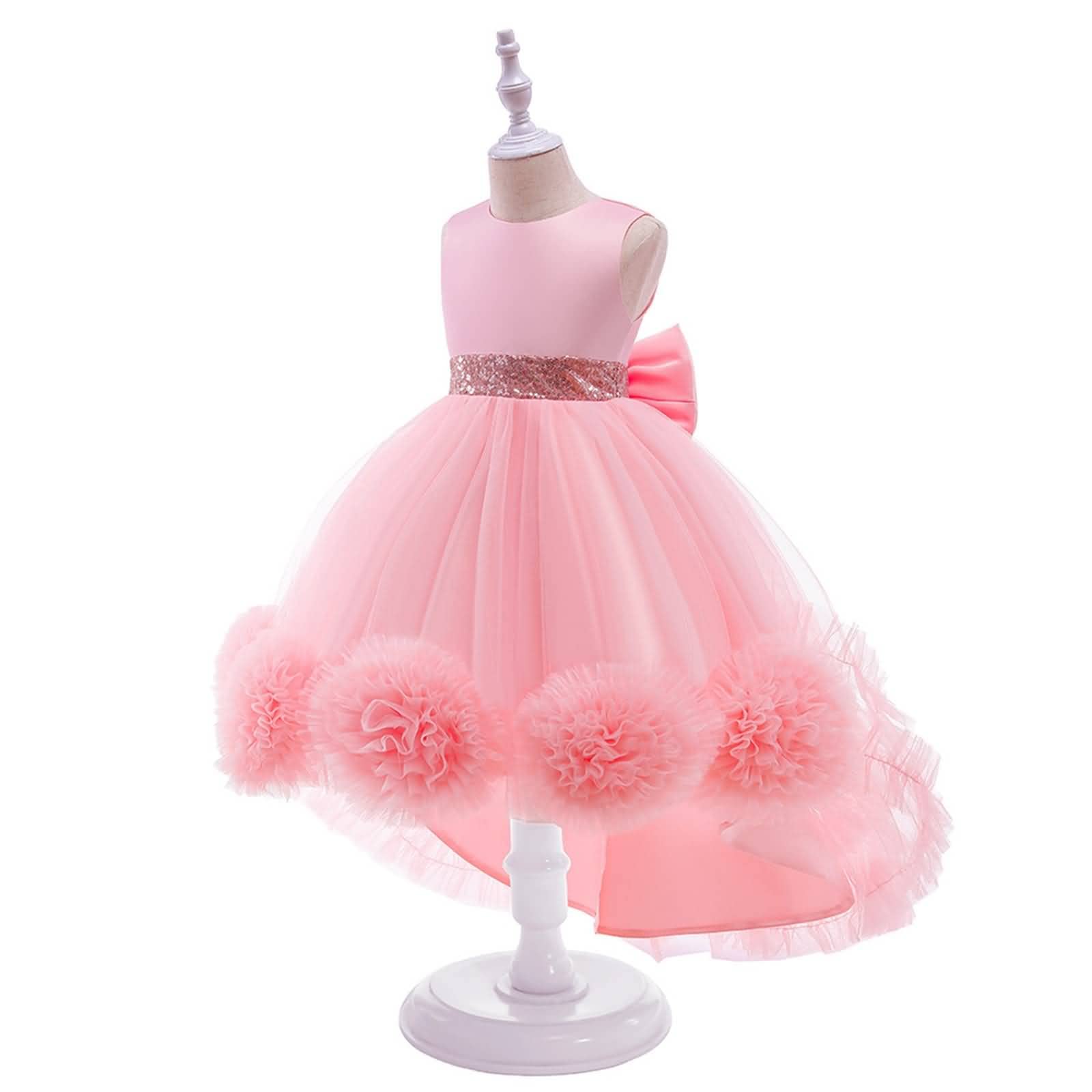 Gualiy Vestidos de graduación para niñas de 3 a 10 años, vestido de tul rosa asimétrico con lazo en la espalda, vestido sin mangas