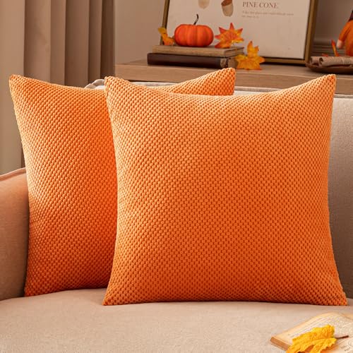 EMEMA Funda de Cojín Fundas de Almohada Corduroy Cojines Moderno Solid Suave para Sofá Silla Cama Sala de Estar Protectores Dormitorio Salon Hogar Habitacion 2 Piezas 40x40cm Naranja