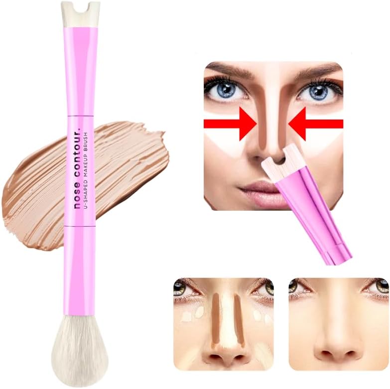 Katelia Beauty Precision Duo Contour Brush for Sculpting and Defining, Innovative Dual-Ended U-Shaped Nose Contour Brush