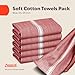 Zeppoli Classic 15 Pack 100% Natural Cotton Kitchen Towel Set, Reusable Wash Cloths, Absorbent Dish Towels, Machine Washable Hand Towels, Kitchen Essentials - 14' by 25' - Red Base