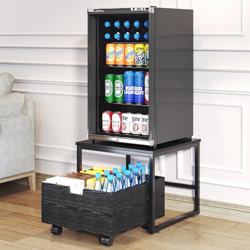 Image of TC-HOMENY Mini Fridge Stand with Storage, 19" L x 19.5" W Refrigerator Stand Table Shelf with Lockable Mobile Wheel, Beverage Compact Fridge Cabinet with Drawers, Fit for Dorm, Apartment, Office